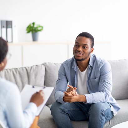 Effective,Psychotherapy.,Young,Black,Guy,Talking,To,His,Psychologist,,Receiving